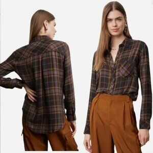 RAILS Hunter Plaid Shirt Long Sleeve Button DownCamel Black Navy, Lurex, MEDIUM
